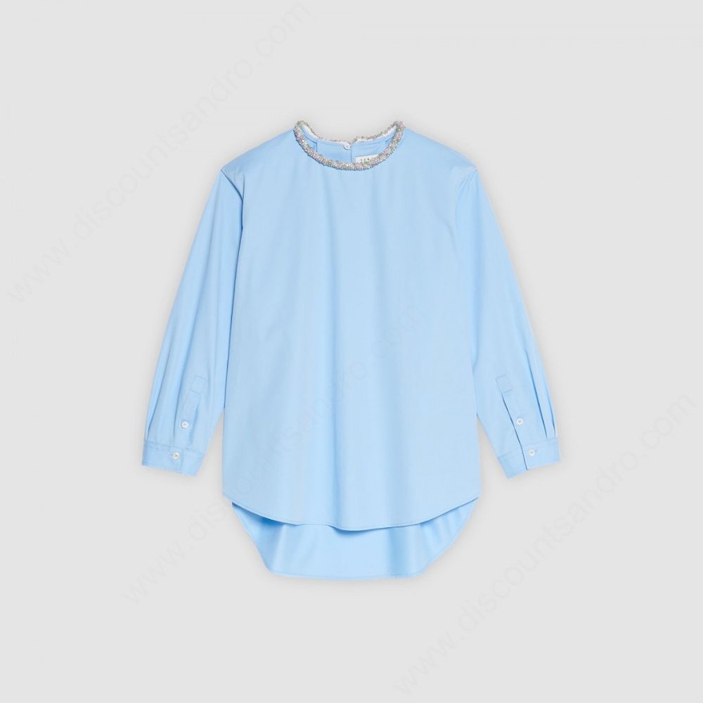 Sandro Top With Beaded Jewelled Collar Sky Blue